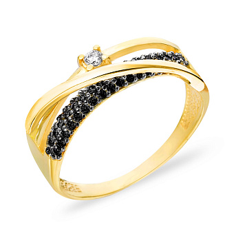 Фото Каблучка Синергія з жовтого золота з чорними фіанітами (арт. 140529жч)