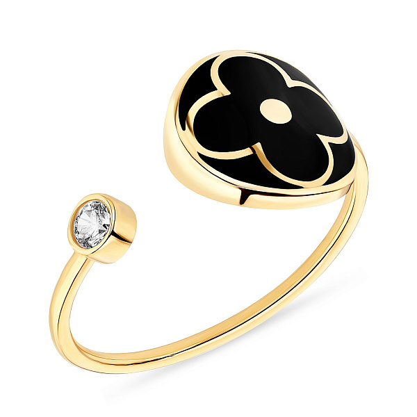 Каблучка з жовтого золота з фіанітом і емаллю (арт. 1542119жеч) – зображення 1