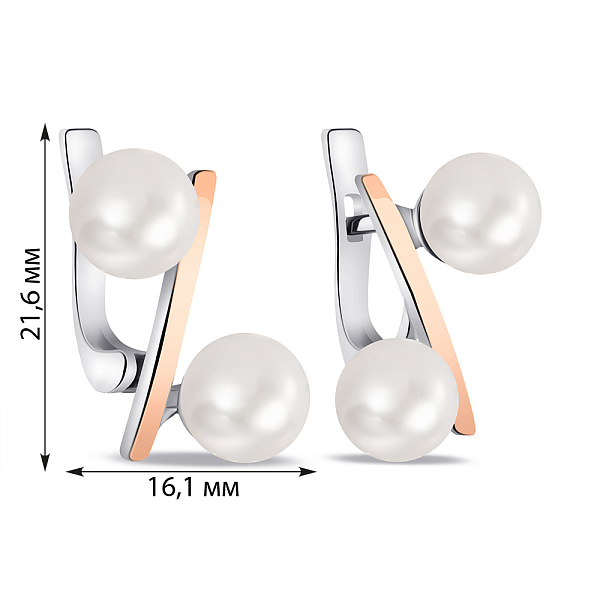 Сережки зі срібла з перлами і золотою накладкою (арт. 7202/319жбсп) – зображення 2
