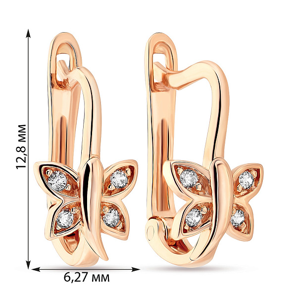 Золоті дитячі сережки «Бабка» з фіанітами (арт. 106566) – зображення 2