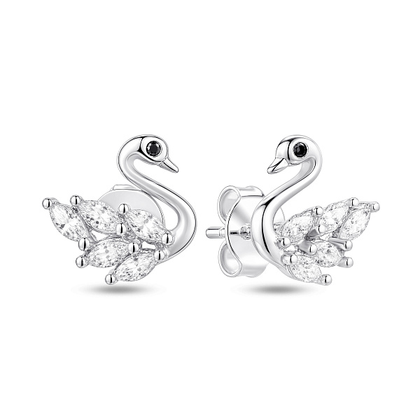 Серебряные серьги Лебеди (арт. 7518/7499ч) – изображение 1