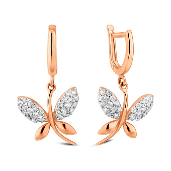 Золотые серьги подвески Стрекоза с фианитами (арт. 110158)