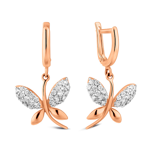 Золотые серьги подвески Стрекоза с фианитами (арт. 110158) – изображение 1