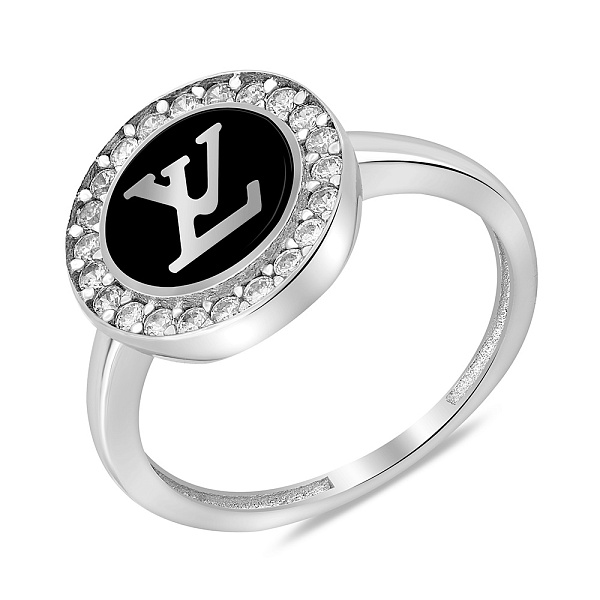 Золотое кольцо с эмалью и фианитами (арт. 153693б) – изображение 1