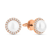 Фото Золоті сережки пусети з перлами і фіанітами (арт. 110194)