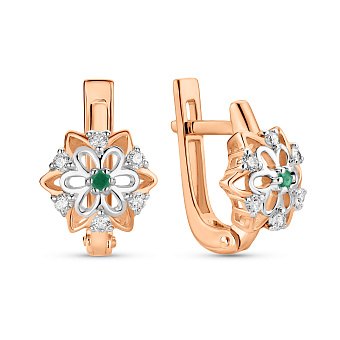 Фото Серьги золотые с изумрудом и бриллиантами (арт. С011081и)