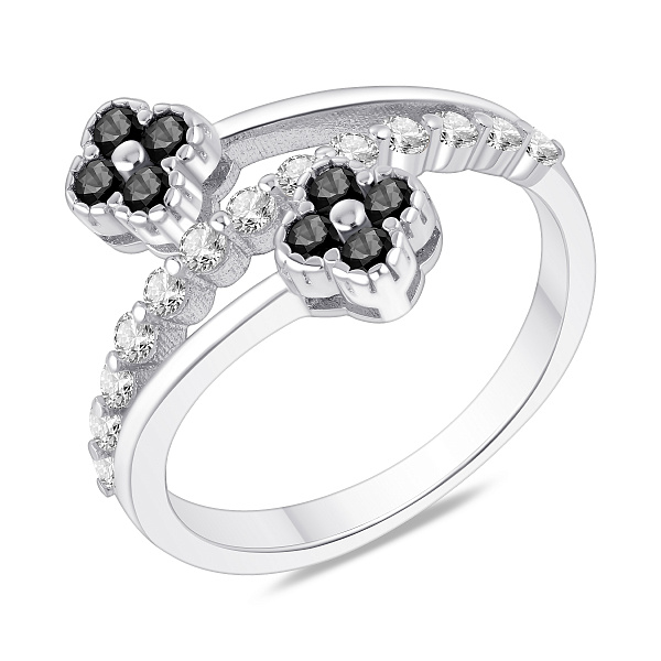 Серебряное кольцо клевер с фианитами (арт. 7501/8668ч) – изображение 1