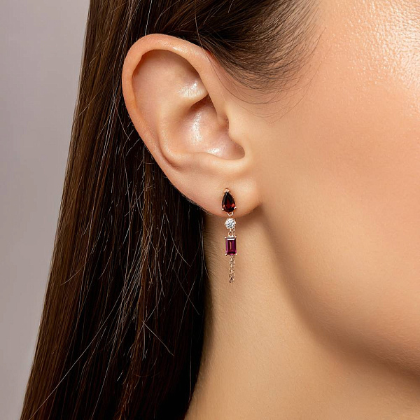 Сережки з червоного золота з гранатом і фіанітами (арт. 110140Пкгр) – зображення 2