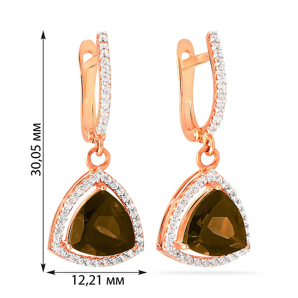 Золотые серьги-подвески с кварцем и фианитами (арт. 110393Пкр) – изображение 2