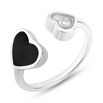 Каблучка з білого золота з емаллю і фіанітом (арт. 154531беч)