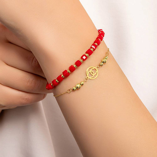 Браслет с красной нитью с ониксом и золотыми вставками (арт. 325359окуа) – изображение 2