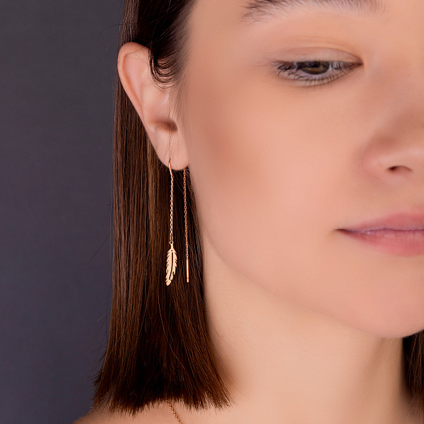 Золоті сережки-протяжки Перо (арт. 1091198) – зображення 2