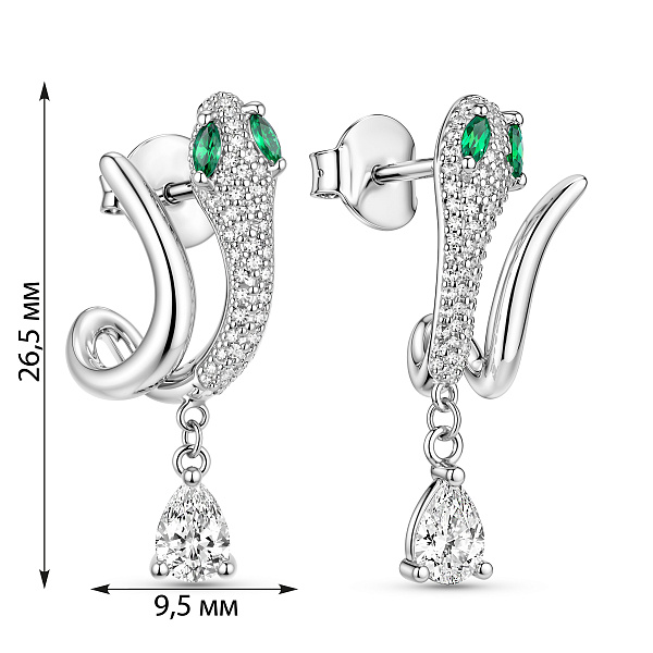 Серебряные пусеты Змея с альпинитами (арт. 7518/7463аз) – изображение 2