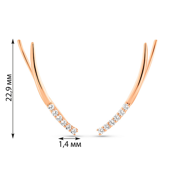 Золотые серьги-клаймберы с фианитами (арт. 2106203101) – изображение 4