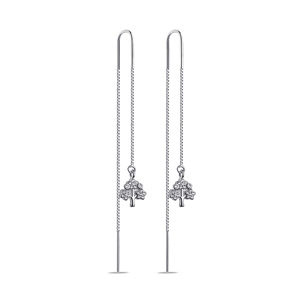 Срібні сережки-протяжки Дерево життя з фіанітами (арт. 7502/9682) – зображення 1