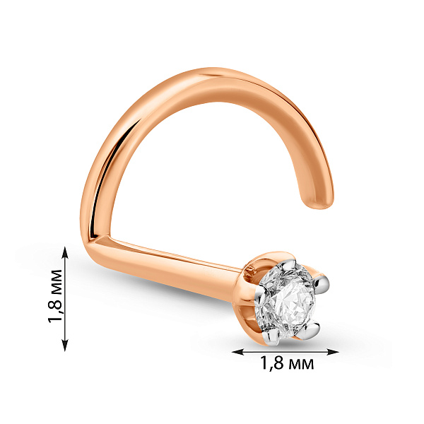 Золотая серьга-пирсинг в нос с бриллиантом (арт. 6112628201) – изображение 2