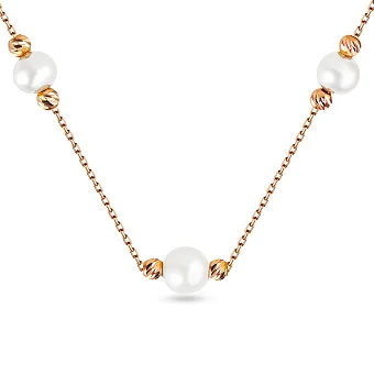 Колье золотое с жемчугом в красном цвете металла (арт. 351929прлб)