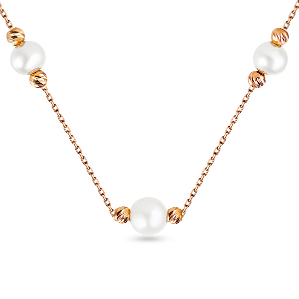 Колье золотое с жемчугом в красном цвете металла (арт. 351929прлб) – изображение 1