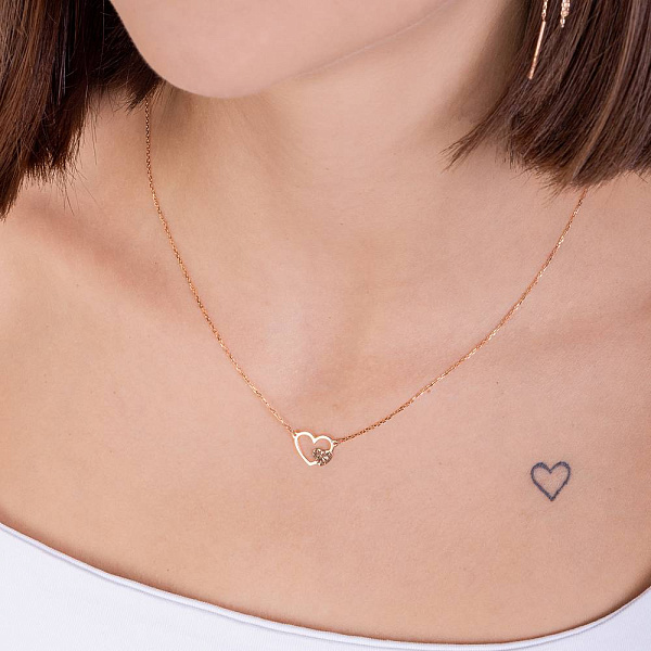 Золоте кольє Серце з алмазною гранню (арт. 360147а) – зображення 3