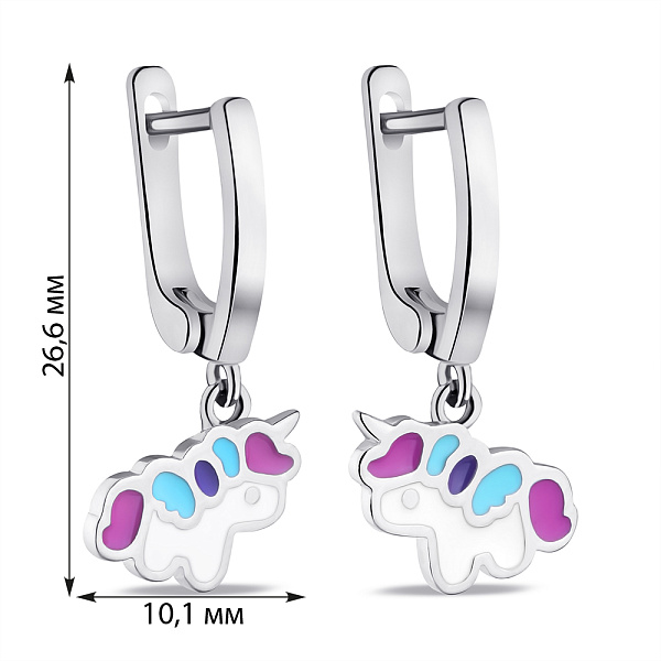 Срібні сережки Єдиноріг з емаллю (арт. 7502/9304е) – зображення 2