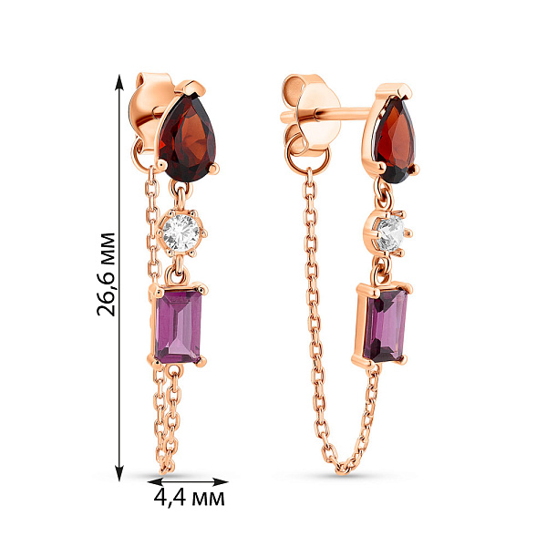 Сережки з червоного золота з гранатом і фіанітами (арт. 110140Пкгр) – зображення 3