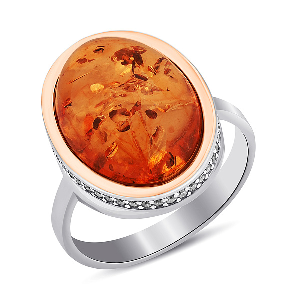 Срібна каблучка з бурштином та фіанітами (арт. 7201/880ЯК) – зображення 1