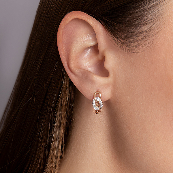 Сережки "Звенья" из красного золота с фианитами (арт. 111191) – изображение 3