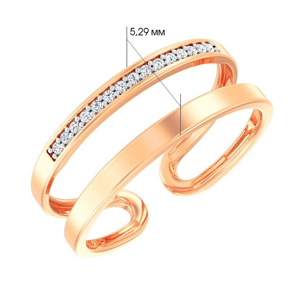 Подвійна фалангова каблучка із золота з доріжкою фіанітів (арт. 140841ф) – зображення 4