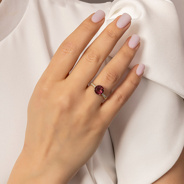 Золота каблучка з кварцом і фіанітами (арт. 141100ПжрГ) – зображення 3