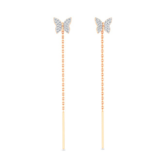 Золотые сережки-протяжки Бабочки с фианитами (арт. 110040)