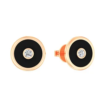 Сережки-пусети Лýна з червоного золота з емаллю і фіанітами (арт. 111176ч)