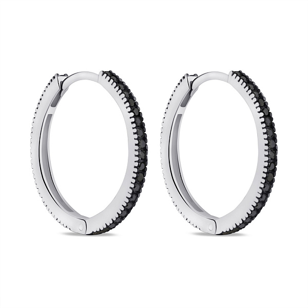 Серебряные серьги-кольца с дорожкой из фианитов (арт. 7502/9254/20ч) – изображение 1