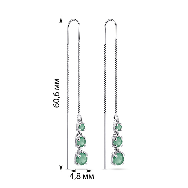 Длинные серебряные серьги-протяжки с изумрудами (арт. 7502/2167440Изм) – изображение 2