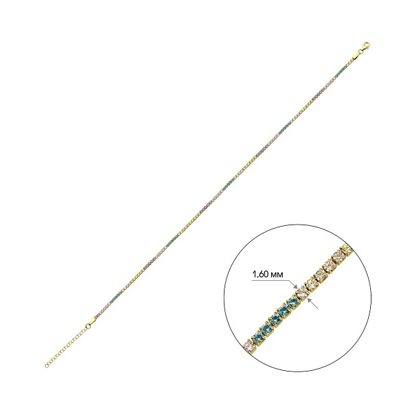 Серебряный теннисный браслет с желтым родированием (арт. 7509/3490/1жацв) – изображение 2