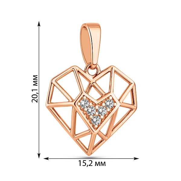 Золота підвіска Сердечко з фіанітами (арт. 440975) – зображення 4