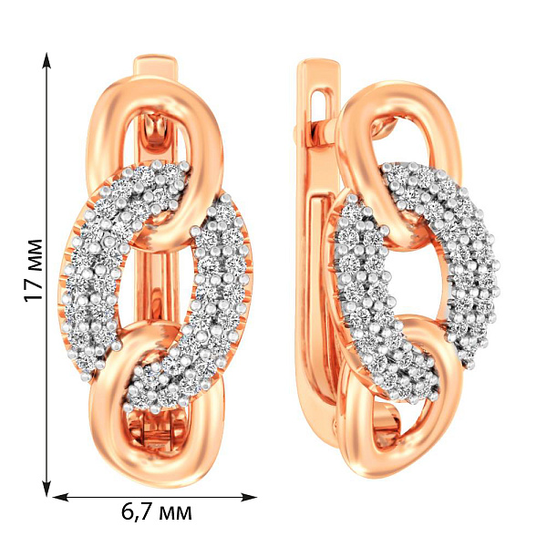 Сережки "Звенья" из красного золота с фианитами (арт. 111191) – изображение 6