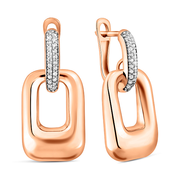 Сережки-підвіски з червоного золота з родіюванням і фіанітами (арт. 1092086) – зображення 1