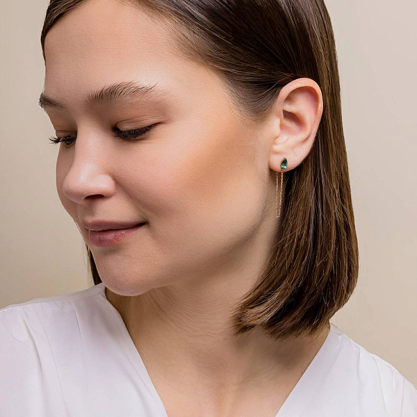 Золотые серьги-пусеты с кварцем (арт. 110094Пз) – изображение 2