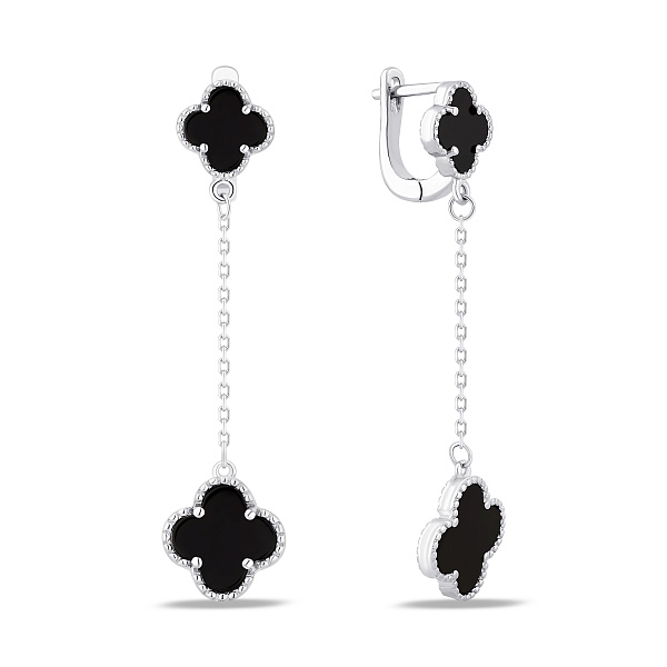 Серебряные серьги Клевер с ониксом (арт. 7502/10084о) – изображение 1