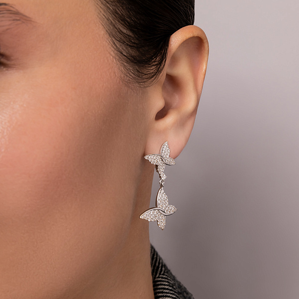 Золотые серьги подвески Бабочки с фианитами (арт. 110150б) – изображение 2