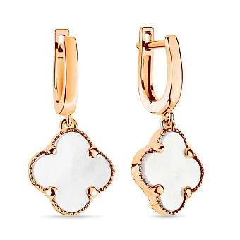 Сережки-підвіски з червоного золота з перламутром (арт. 105693/15п)