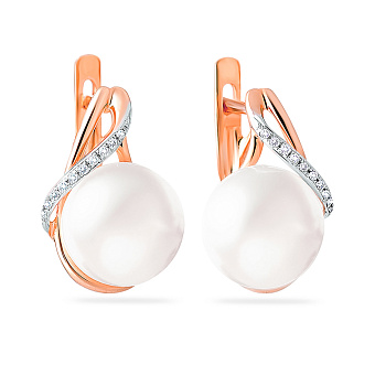 Серьги золотые с жемчугом и бриллиантами (арт. С011190)