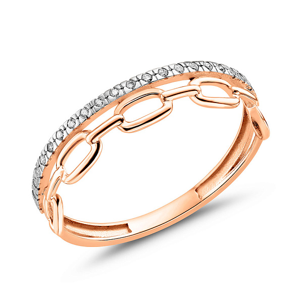 Каблучка з червоного золота з доріжкою з діамантів (арт. К011352010) – зображення 1