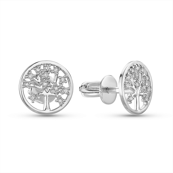 Пусети золоті Дерево життя з діамантами (арт. Т011372010б) – зображення 1