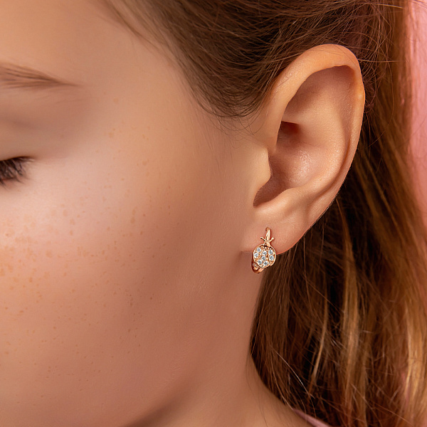 Золотые сережки для детей «Божьи коровки» с фианитами (арт. 106628) – изображение 3