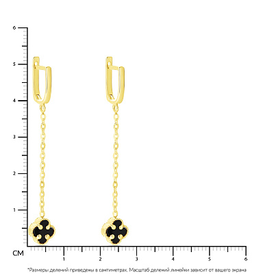 Сережки-підвіски з жовтого золота з оніксом (арт. 107183жо)