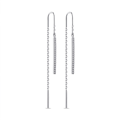 Длинные серьги-протяжки из серебра с фианитами (арт. 7502/3122)
