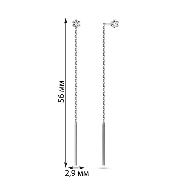 Сережки-протяжки з білого золота з діамантами  (арт. С011266010б) – зображення 3