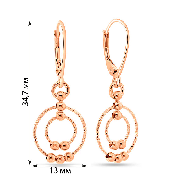 Серьги-подвески из красного золота с шариками (арт. 109212) – изображение 3