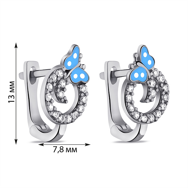 Серебряные детские серьги Бабочка с фианитами (арт. 7502/1227егб) – изображение 2